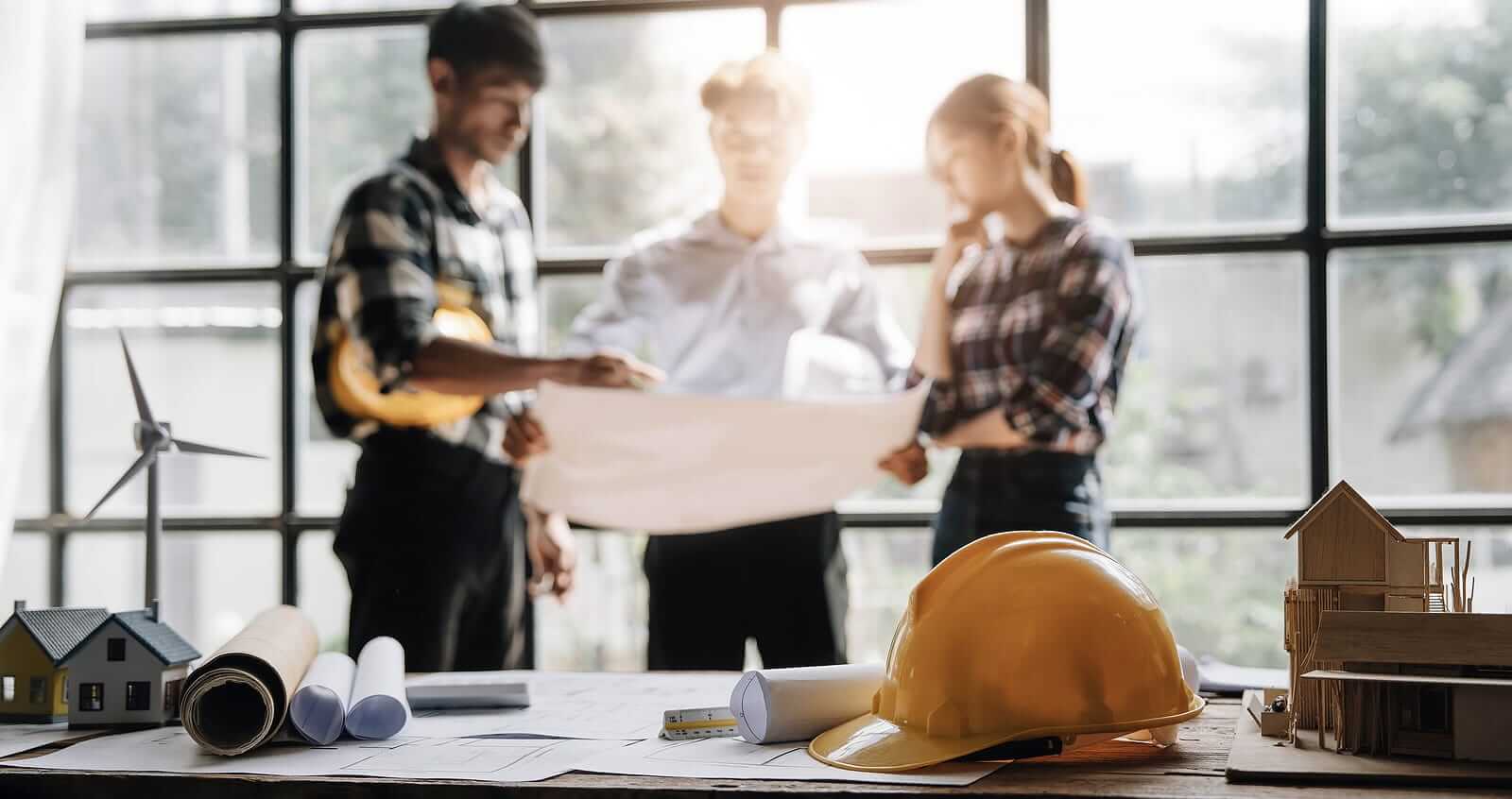 Civil Engineer Teams Meeting Working Together Wear Worker Helmet